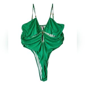 PrettyLittleThings Plus Size Green One Piece Swimsuit Gold Details‎ Size 24 NWT